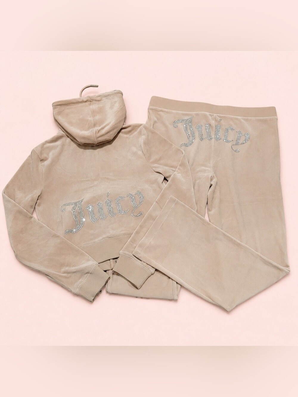 Juicy Couture Opal Luxe Velour OG Bling Zip Hoodie & Pants Set - M/XL